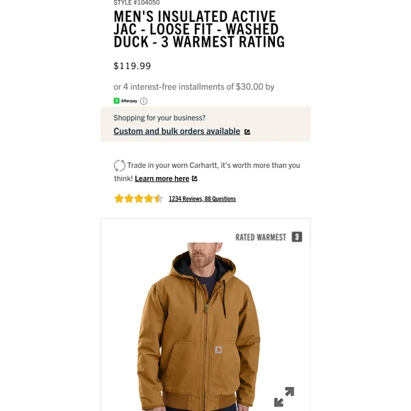 Carhartt Brown Men's Insulated Active Jacket Loose Fit - Picture 6 of 7